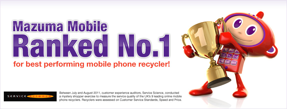 Maz holds a trophy. Mazuma Mobile Ranked Number 1 for best performing mobile phone recycler! Find out more.